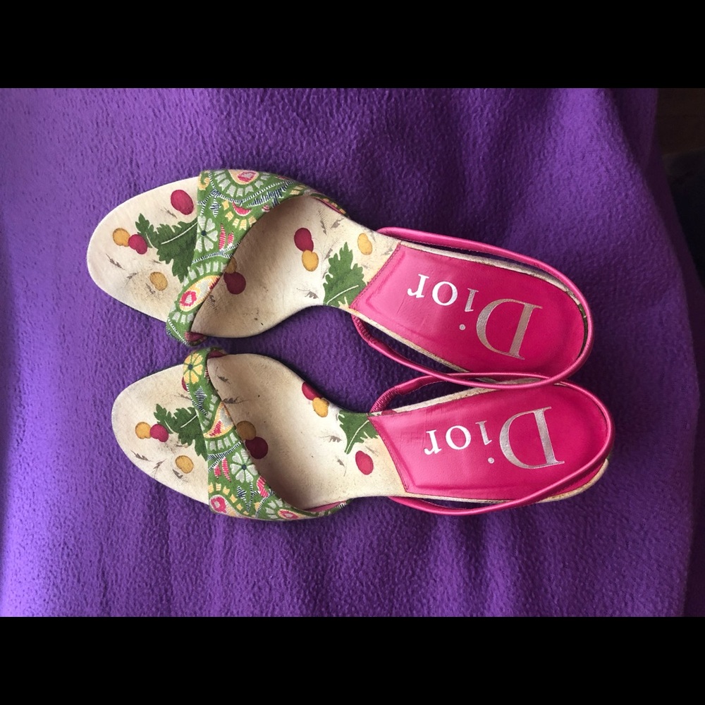 Dior Pink Floral Slip-On Heels